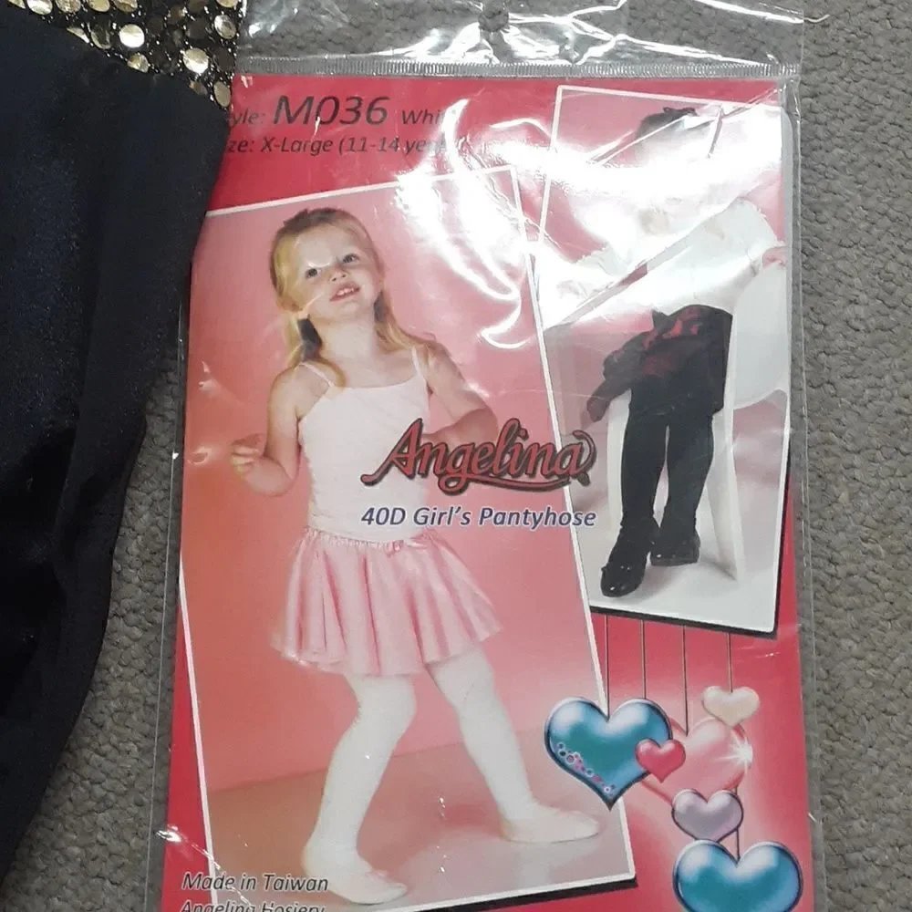 4 pc bundle of unicorn leortard‎ and flashy dancer, hair pc, white pantyhose.